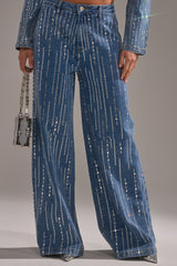 NEVER COME DOWN RHINESTONE DENIM