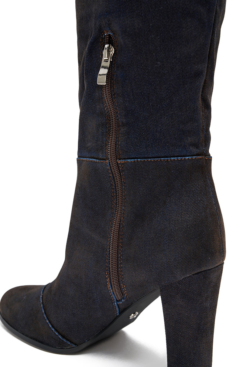 AZALEA WANG NANETTE BLACK DENIM SLOUCHY BLACK ROUND TOE CHUNKY BOOT