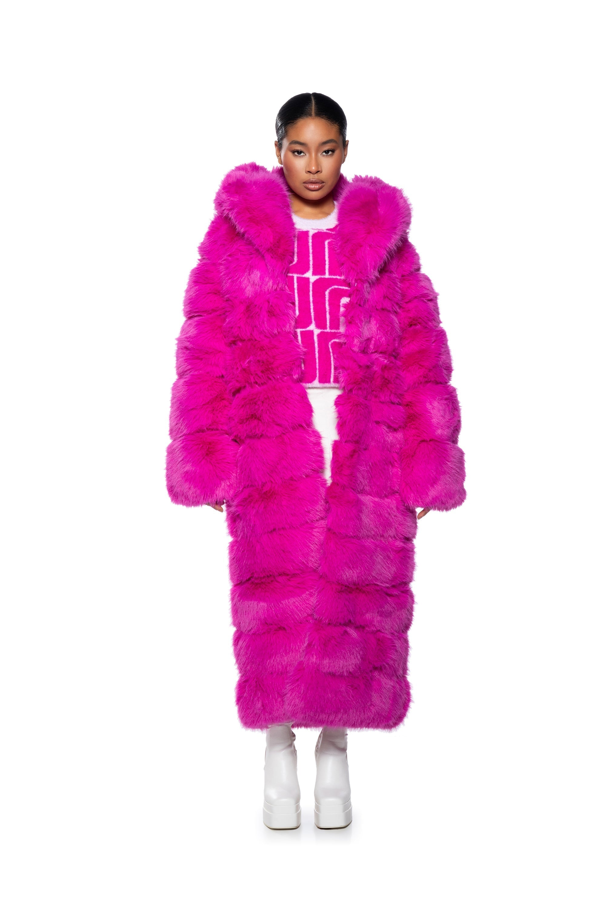AZALEA WANG FAUX FUR PANEL HOODED TRENCH