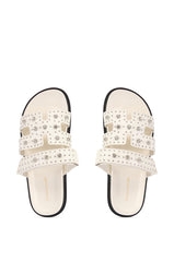 LEISURE EMBELLISHED FLAT SANDAL IN WHITE