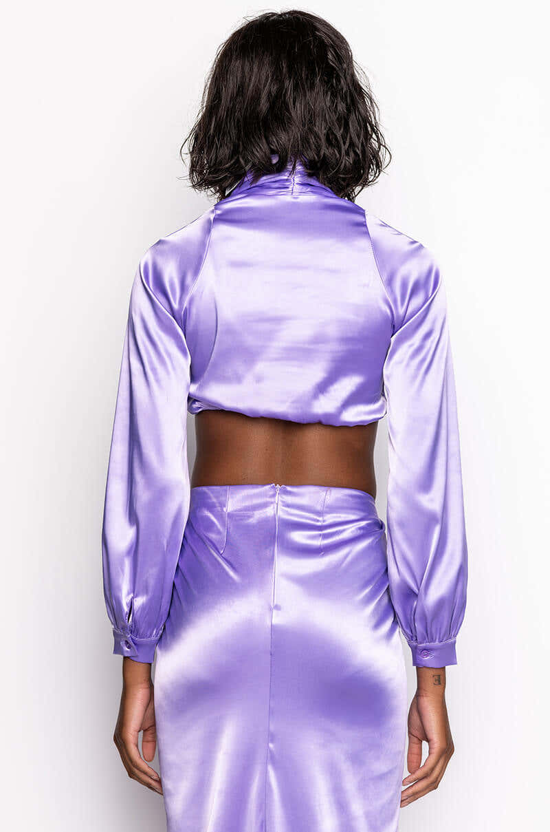 ON MY LEVEL TWIST FRONT SATIN CROP BLOUSE