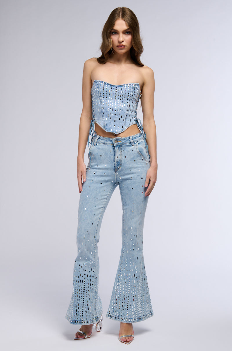 POPSTAR DENIM CORSET TOP WITH RHINESTONE